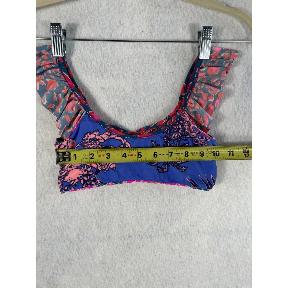 Maaji Kids Reversible Ruffle Bikini Top Floral Abstract Blue Pink Swim Size 12